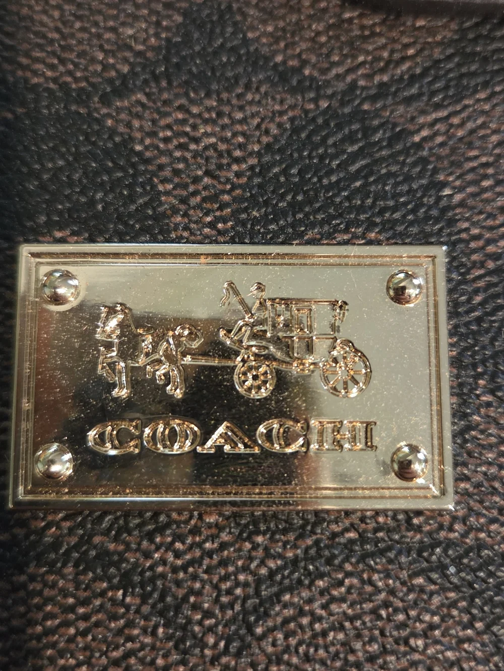 Coach Brown Logo Plaque Wallet with Gold Hardware